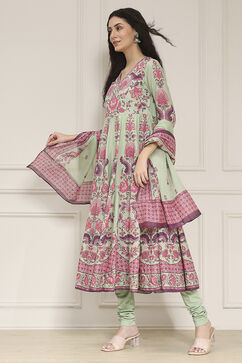 Sage Green Cotton Printed Anarkali Suit Set image number 3