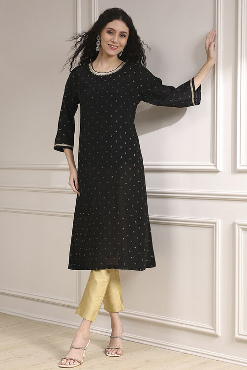 Black Metallic Pattern Straight Kurta image number 0