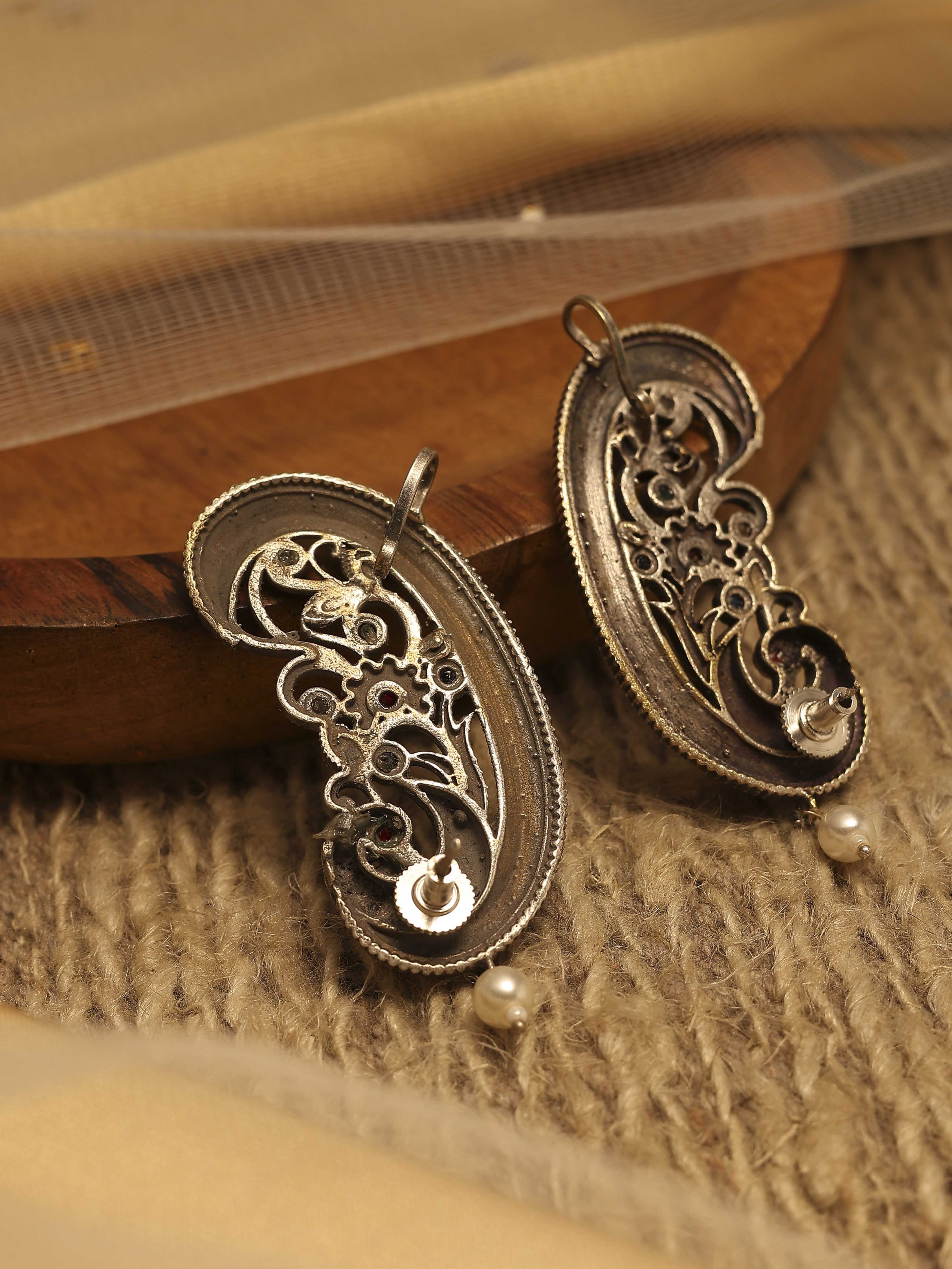 Oxidised Brass Statement Earcuff Earrings image number 2