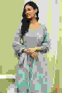 Green Cotton Screen Print Unstitched Suit Set image number 8