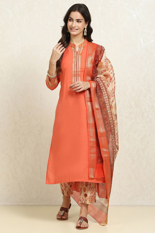 Maroon Cotton Handloom Unstitched Suit Set image number 1
