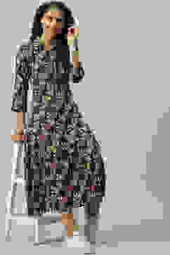 Navy Rayon A-Line Printed Dress image number 0