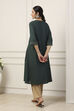 Green Cotton Solid Pleated A-Line Kurta image number 3