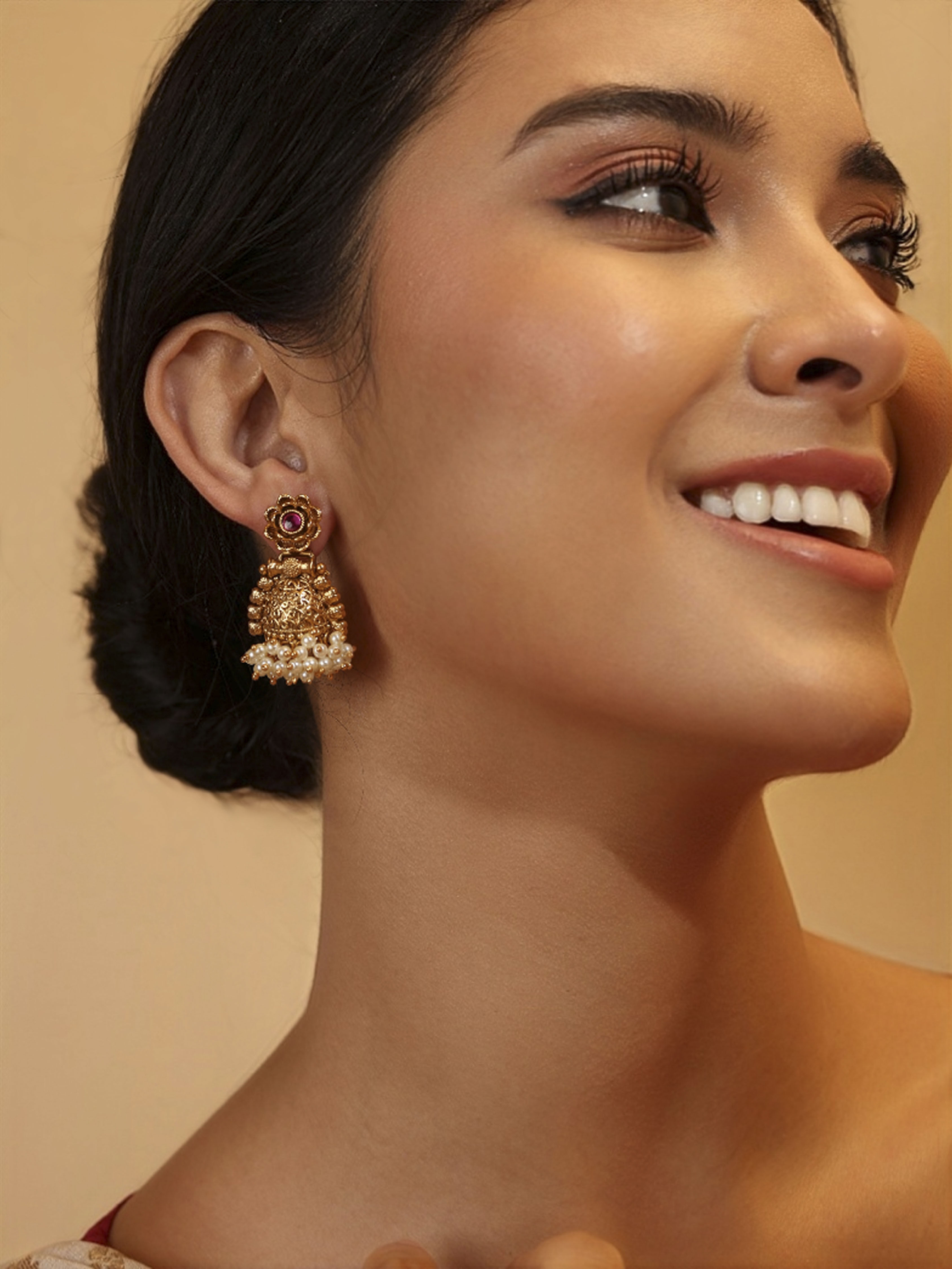 Red Brass Jhumka image number 1