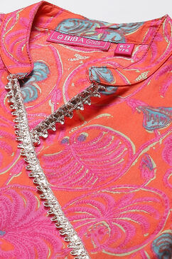 Orange Cotton Flared Printed Kurta Set image number 1