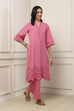 Pink Cotton Solid Floral Cutwork Straight Suit Set image number 7