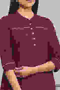 Wine Cotton Solid Straight Kurta image number 1