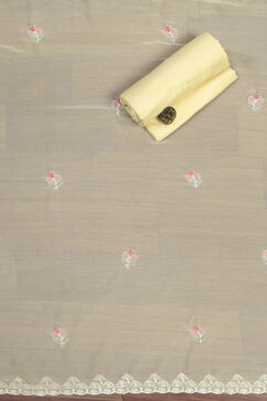 Yellow Chanderi Blend Unstitched Suit Set image number 2