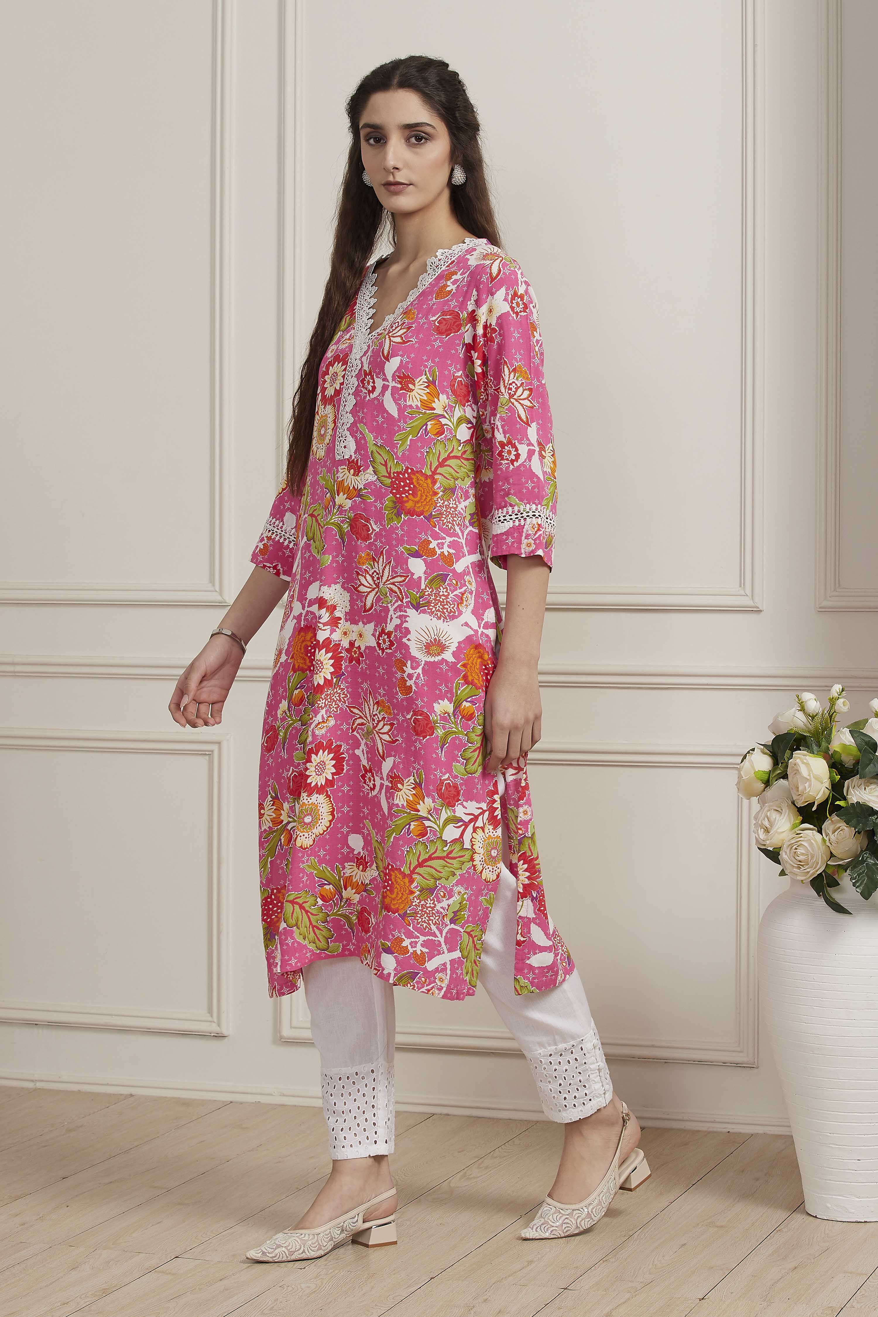 Pink Viscose Rayon Straight Kurta image number 2