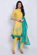 Yellow Cotton Asymmetric Kurta Churidar Suit Set image number 0
