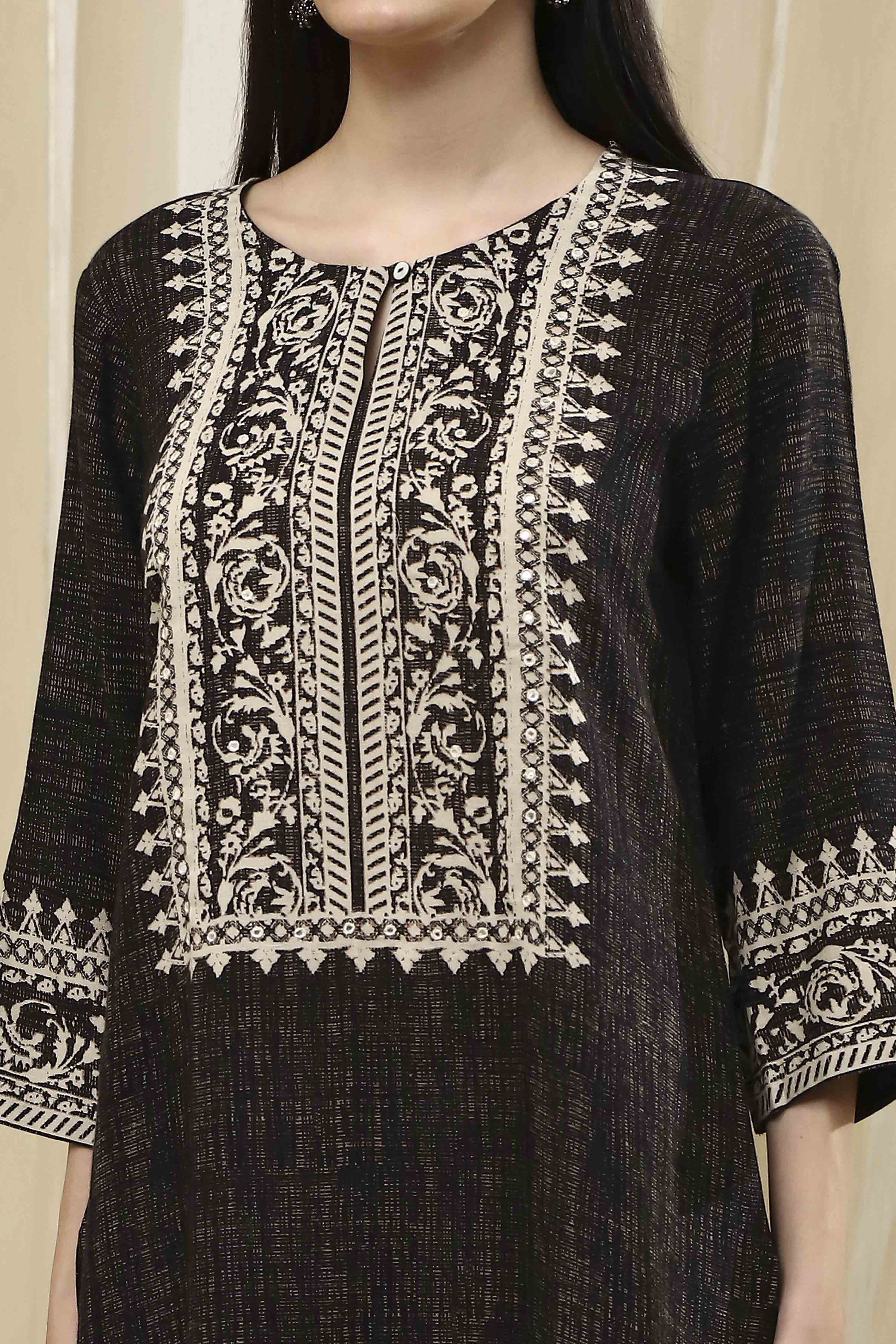 Black Printed Straight Kurta image number 1