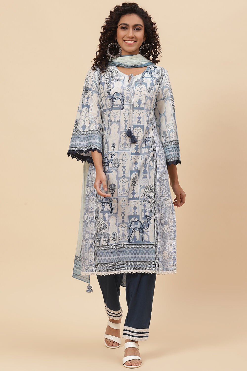 Indigo Cotton Straight Kurta Regular Pant Suit Set image number 0