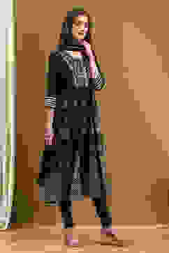 Black Floral Printed Festive Anarkali Suit Set image number 5