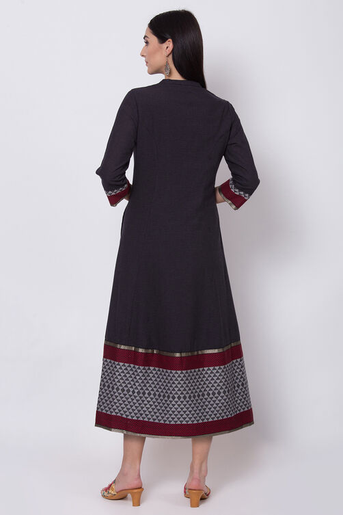 Black Cotton Flared Fusion Wear Dress image number 4