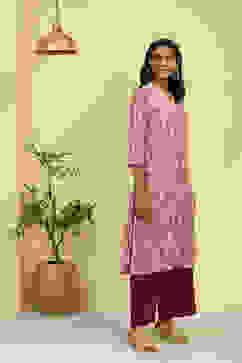 Purple Cotton Printed Straight Kurta image number 4