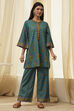 Teal Cotton Printed Straight Kurta Set image number 6