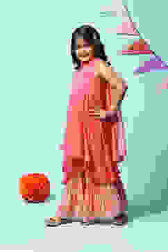 Red Rayon Flared Kurta Garara Suit Set image number 5