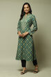 Orange Acrylic Straight Printed Kurta image number 0