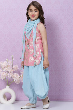 Pink Viscose Straight Kurta Dhoti Pant Suit Set image number 5