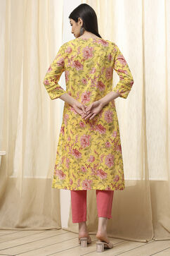 Yellow Cotton Straight Printed Kurta image number 4