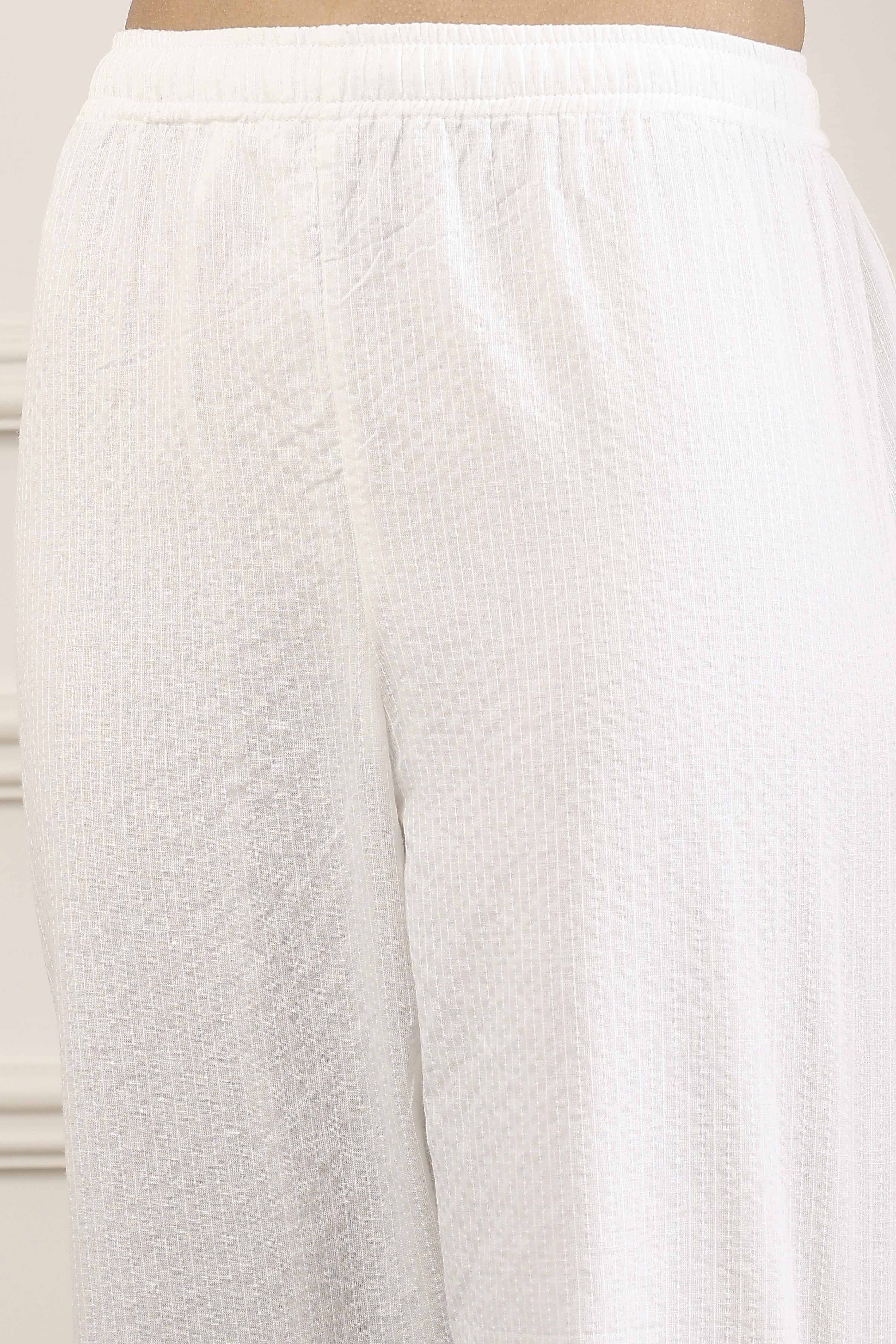 White Cotton Straight Suit Set image number 2