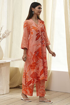Peach-Colored Floral Straight Kurta Set image number 5