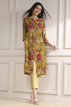 Yellow Floral Printed Straight Kurta image number 6