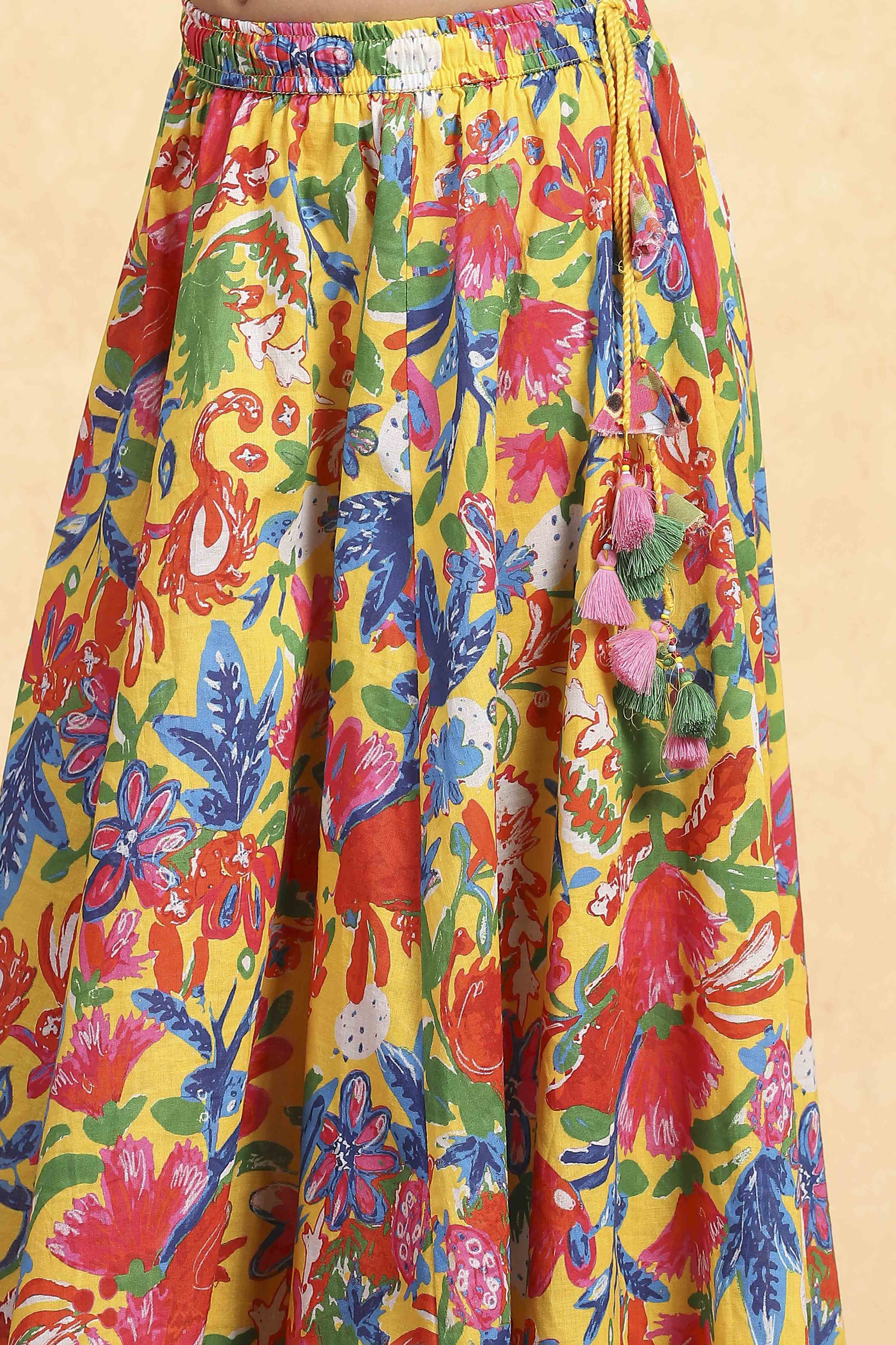 Yellow Viscose Rayon Flared Printed Lehenga Set image number 2