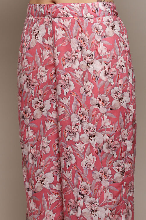 Pink Cotton Blend Digital Print Unstitched Suit Set image number 3