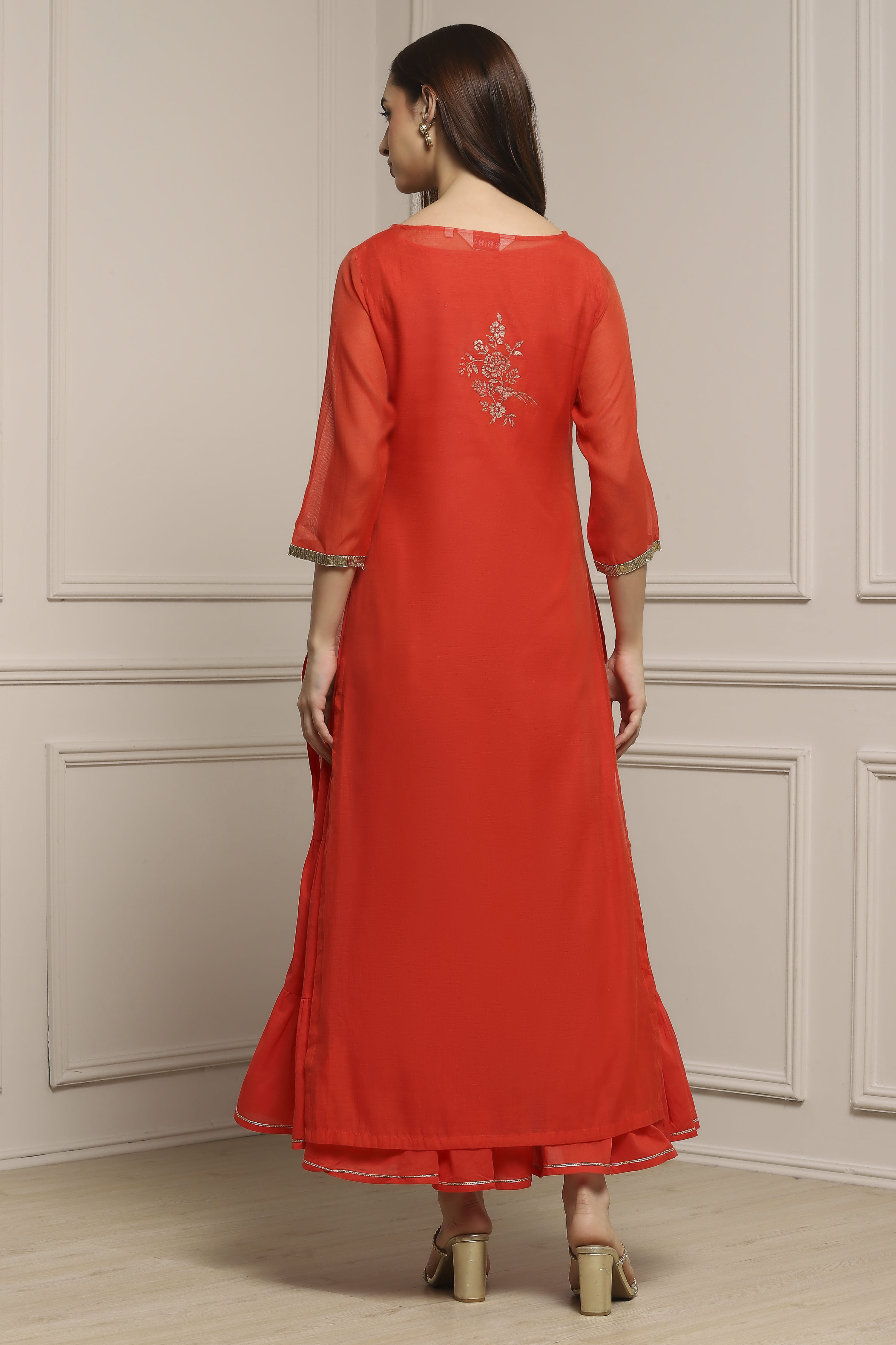 Tomato Red Poly Cotton Printed Kurta Dress image number 3