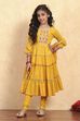 Green Cotton Tiered Solid Suit Set image number 6