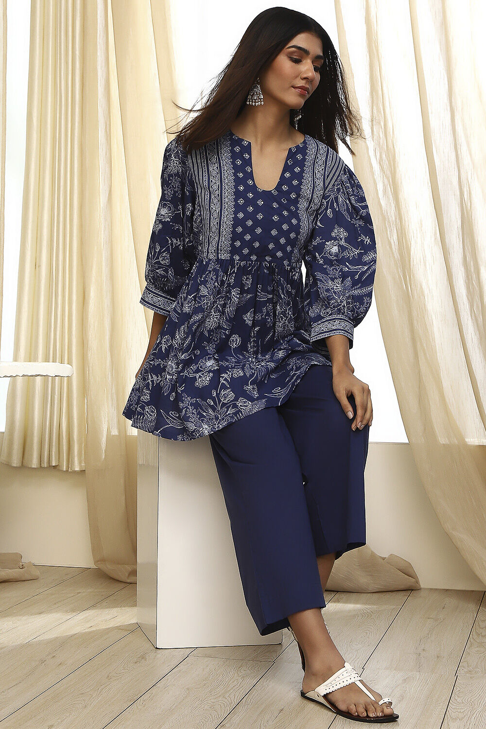 Indigo Pure Cotton Fusion Kurta Set image number 0