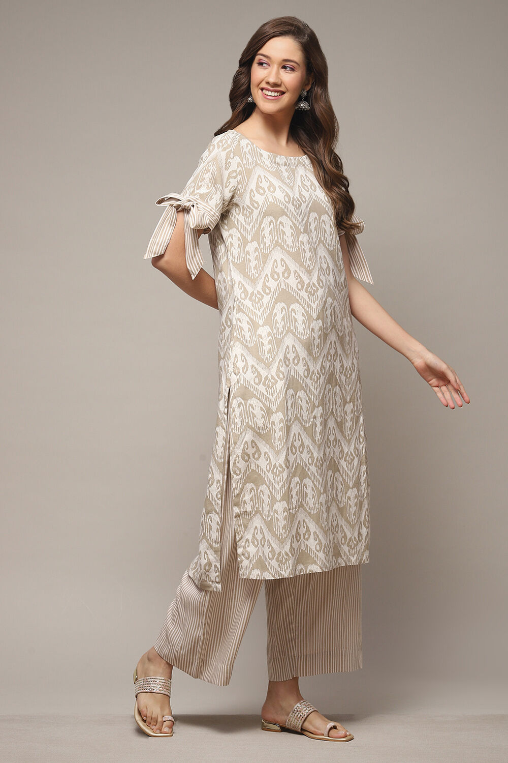 Beige Rayon Straight Printed 2 Piece Set image number 4