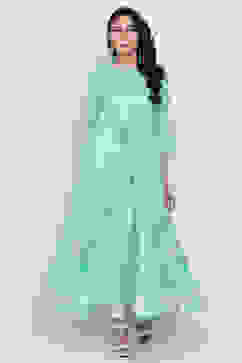 Turquoise Front Open Kurta image number 0