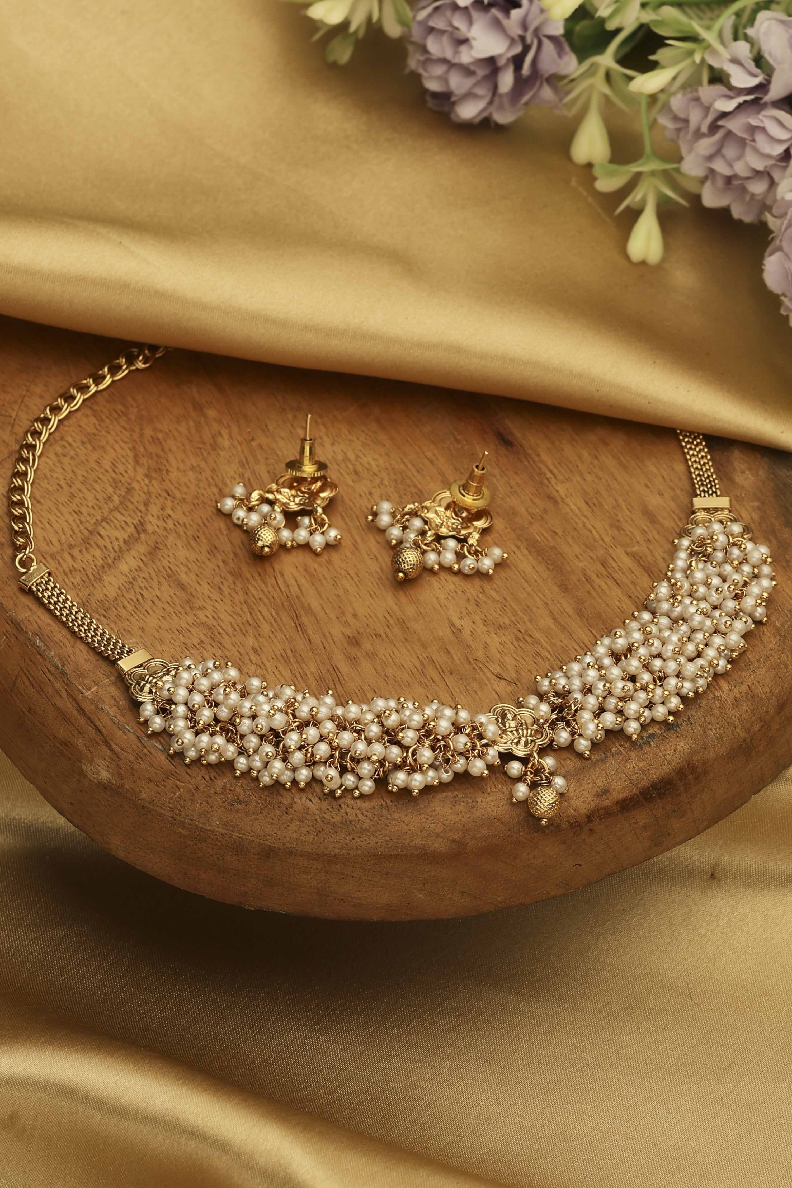Gold Stone Necklace Set image number 2