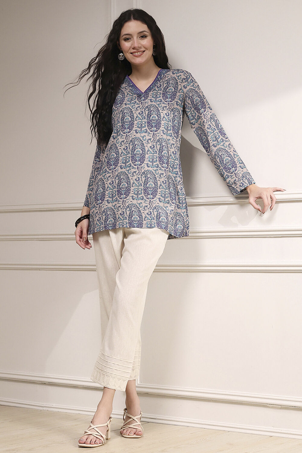 Buy Off-White Cotton Blend Solid Pants Online at Biba India