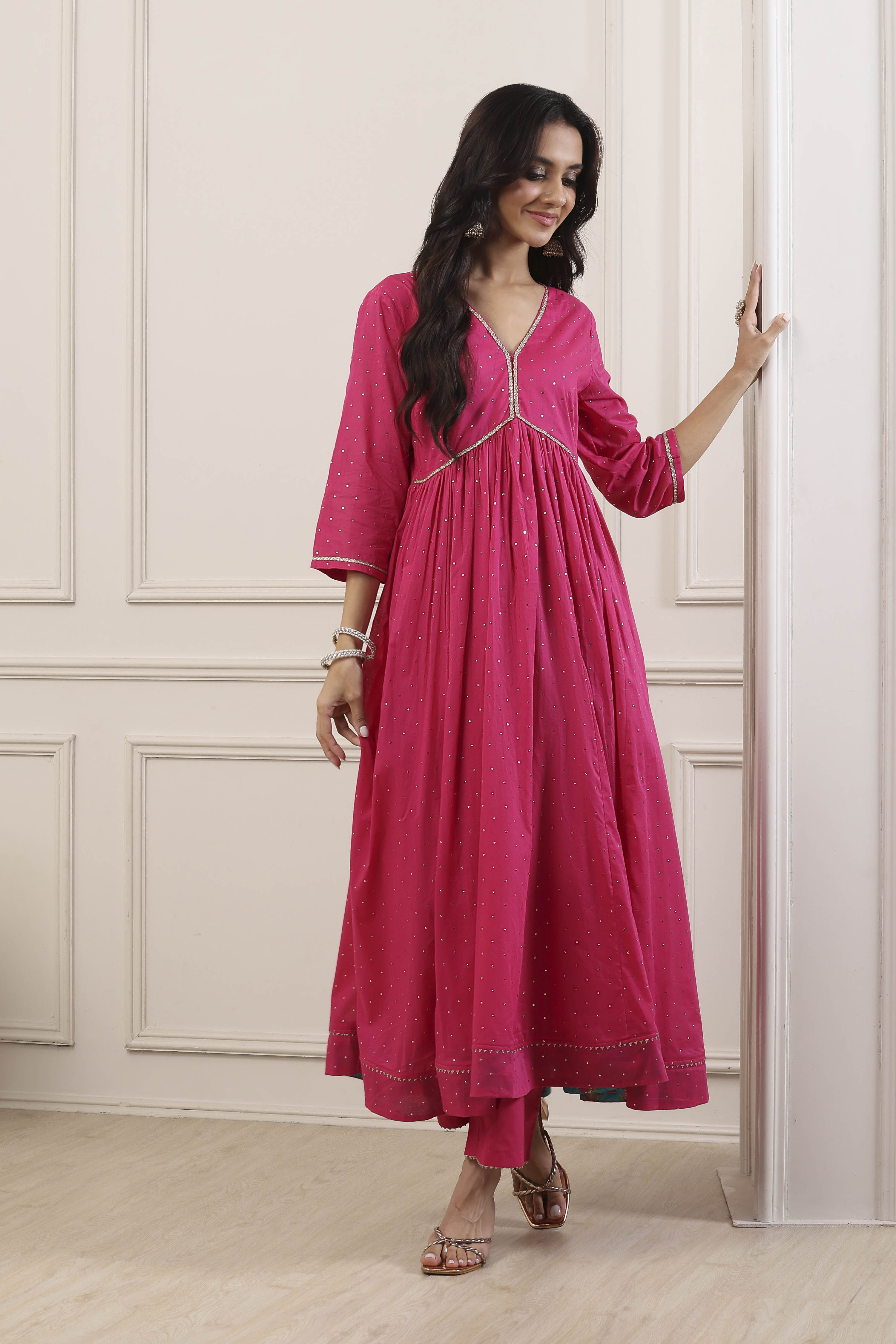 Pink Cotton Anarkali Suit Set image number 7