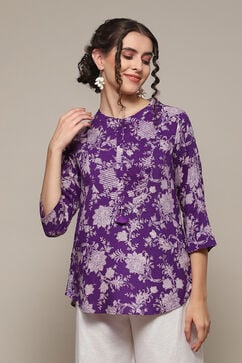 Pink & Purple LIVA Straight Printed Kurti image number 5
