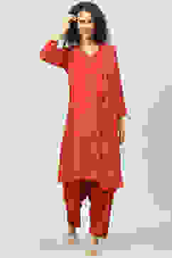 Berry Red Cotton Silk Straight Kurta Salwar Pant Suit Set image number 7