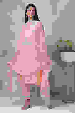 Blush Peach Cotton Blend A-Line Kurta Pant Suit Set image number 0