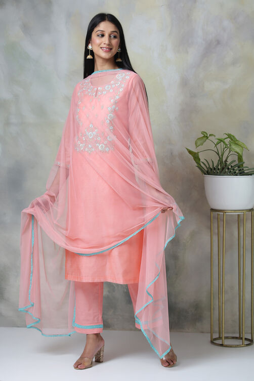 Yellow Cotton Blend A-Line Kurta Pants Suit Set image number 0