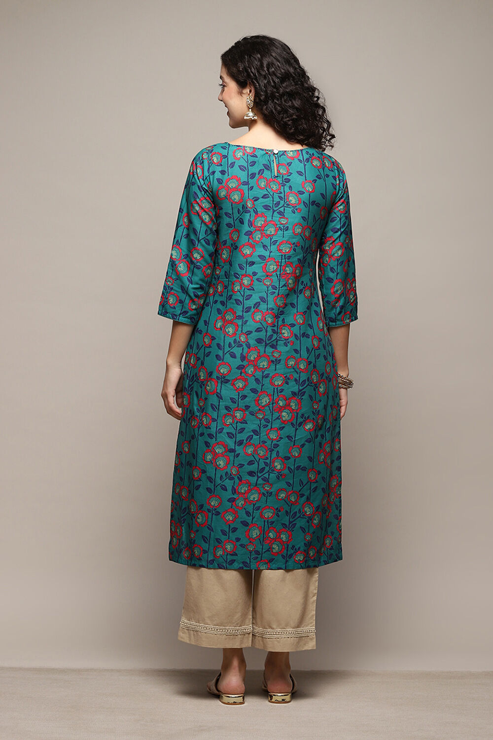 Fuchsia Cotton Straight Printed Kurta image number 3
