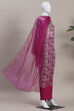 Pink Organza Rajasthani Print Unstitched Suit Set image number 4