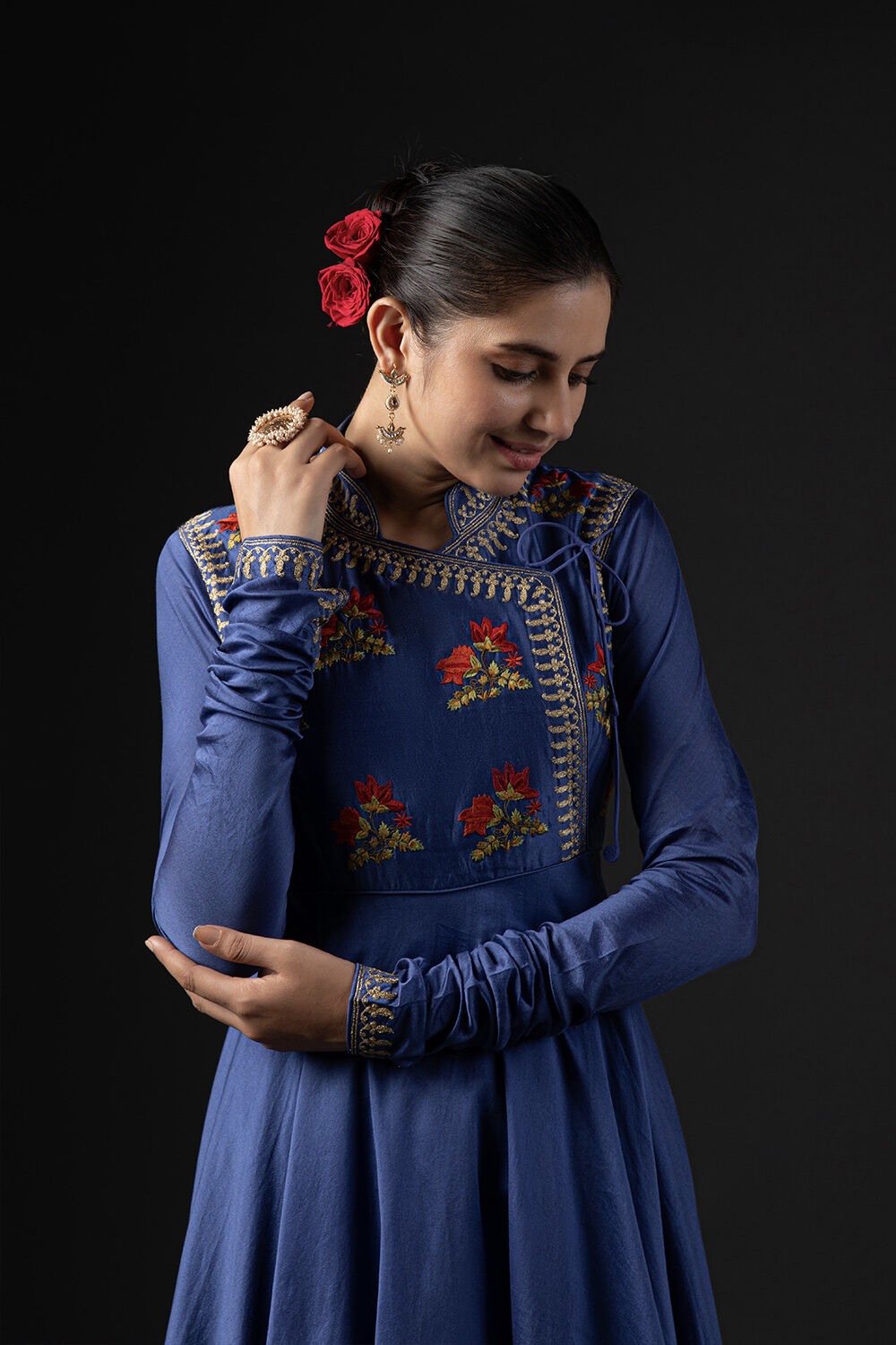Blue Cotton Silk Embroidered Suit Set image number 1
