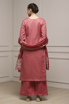 Peach Cotton Blend Thread Embroidered Unstitched Suit Set image number 5