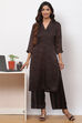 Charcoal Art Silk Straight Kurta Palazzo Suit Set image number 5