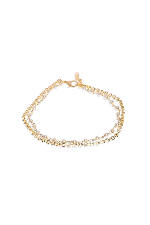 Gold Brass Anklet with Pearl image number 1
