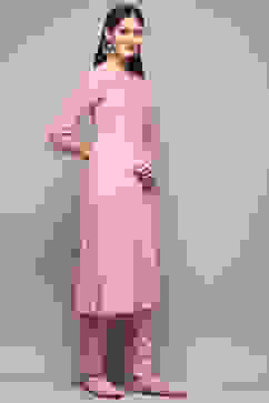 Light Pink Rayon Straight Kurta Pant 2 Piece Set image number 5