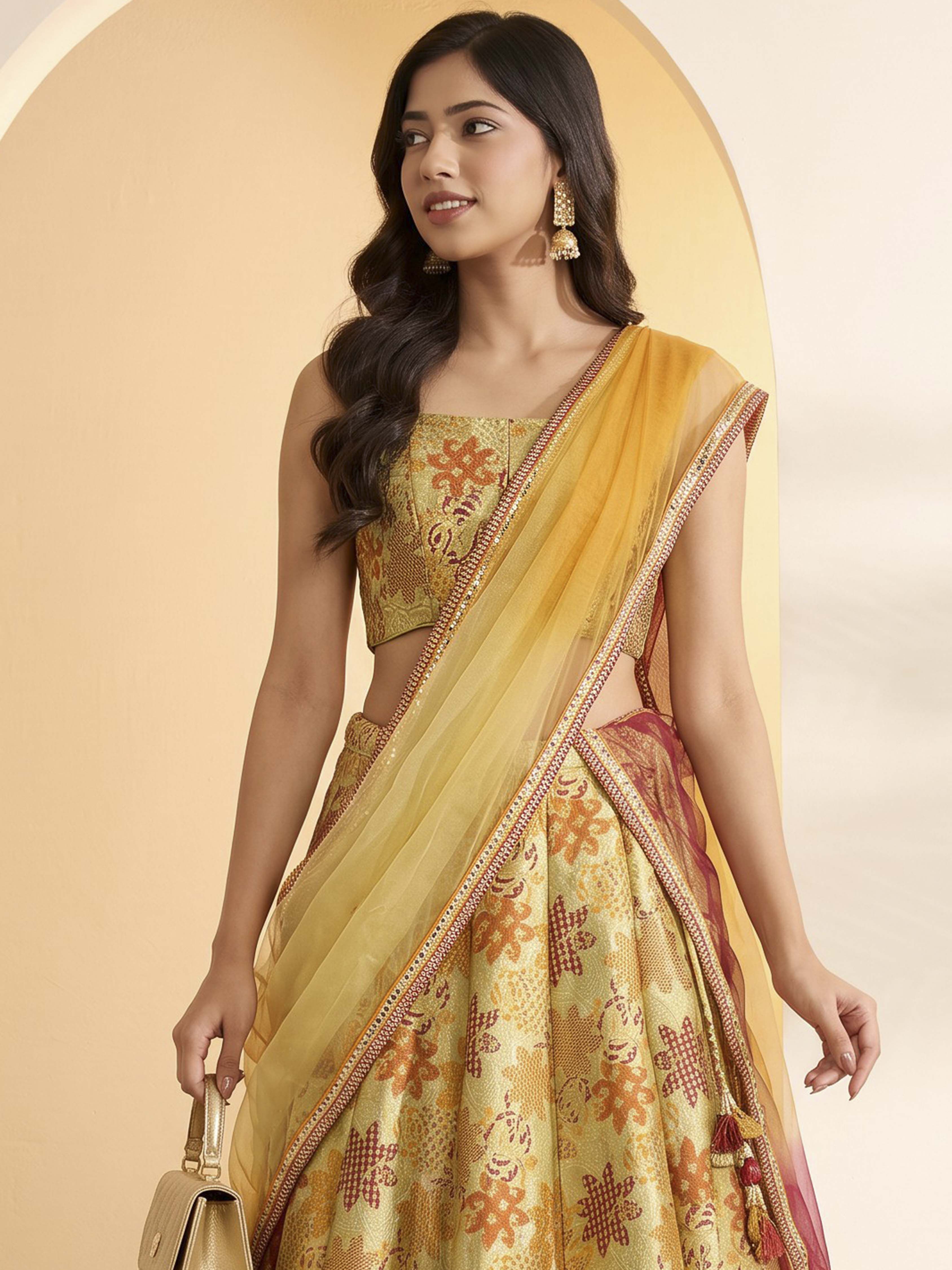 Mint Green Polyester Kalidar Lehenga Set image number 1