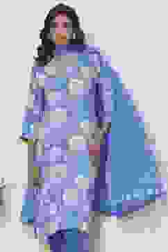 Blue Floral Printed Straight Suit Set image number 7